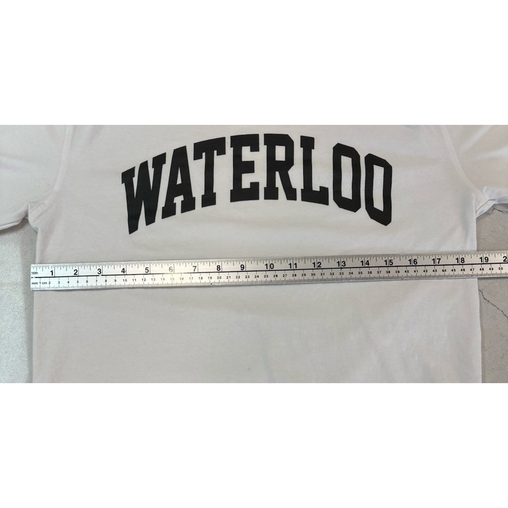 University of Waterloo Long Sleeve Shirt MED White Varsity Tape Sleeve Graphic - Picture 5 of 6